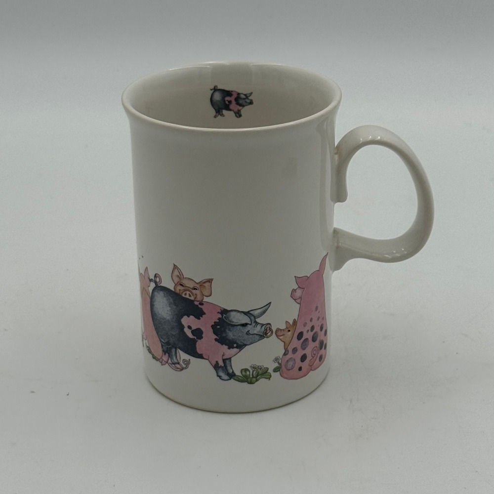 Dunoon Ceramics Scotland Pig Coffee Mug Farm Animal Stoneware White Pink